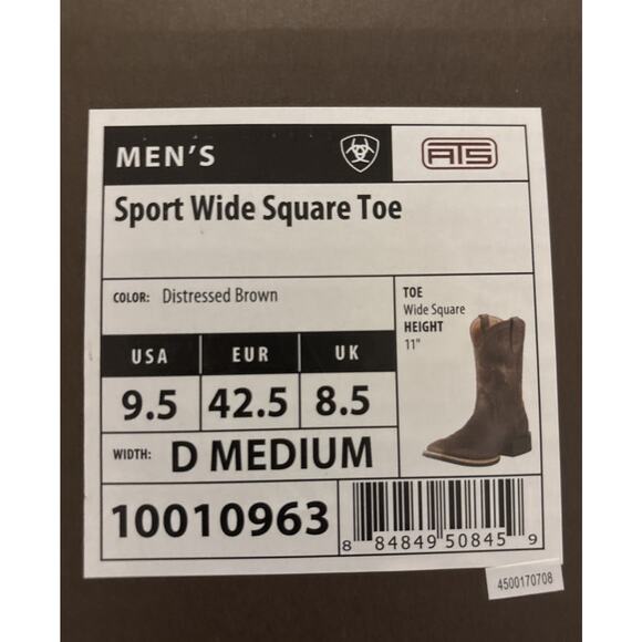 Ariat Other - Ariat Men's Sport Wide Square Toe Boots Distressed‎ Brown 10010963